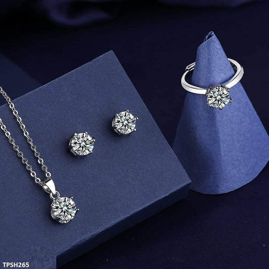Silver Round Zircon Jewelry Set