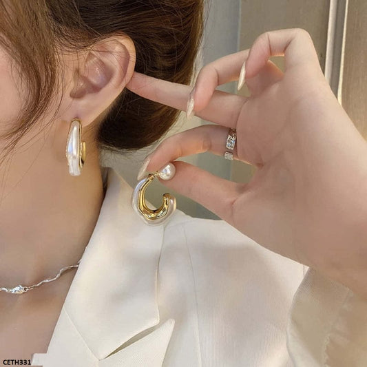 Curved Pearl Hoop Earring