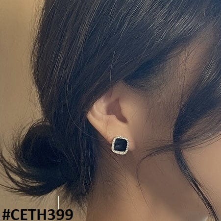 Black Square Crystal Stud Earrings