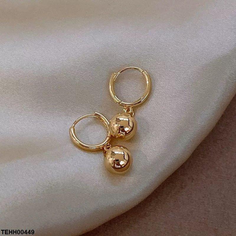 Gold Ball Drop Hoop Earrings