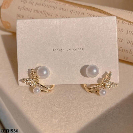 Butterfly Pearl Stud Earrings