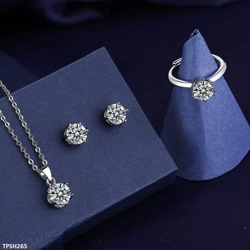 Silver Round Zircon Jewelry Set