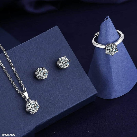 Silver Round Zircon Jewelry Set