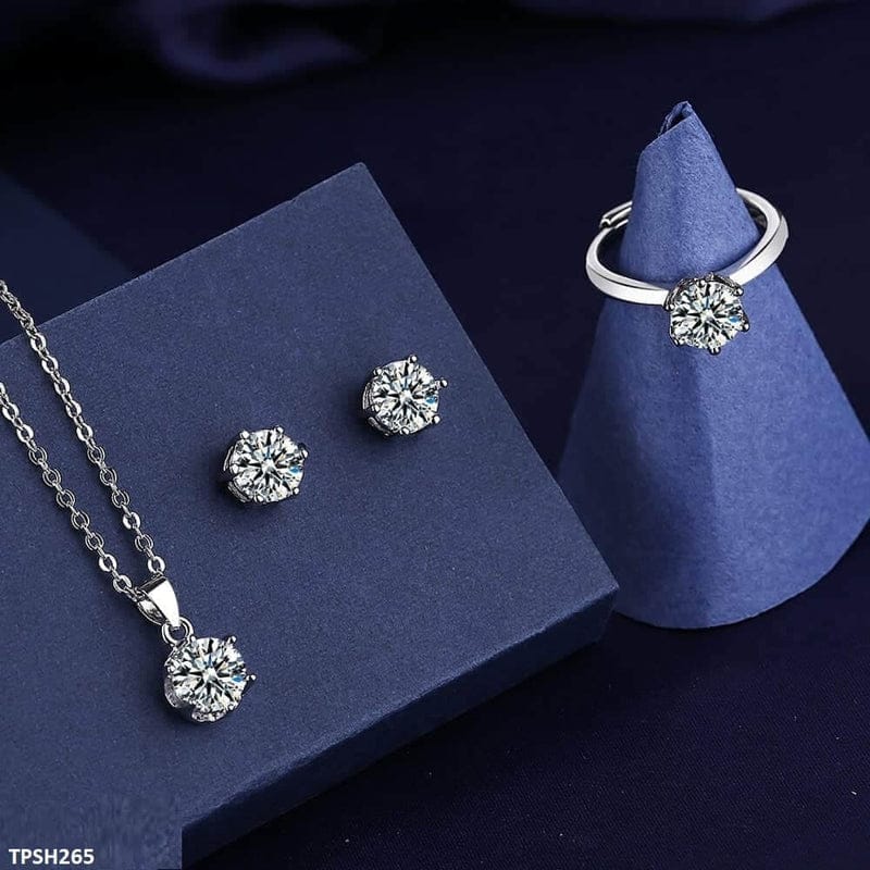 Silver Round Zircon Jewelry Set