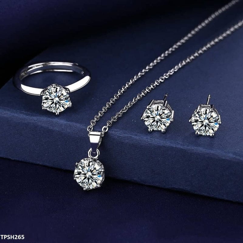 Silver Round Zircon Jewelry Set