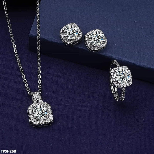 Silver Square Zircon Jewelry Set