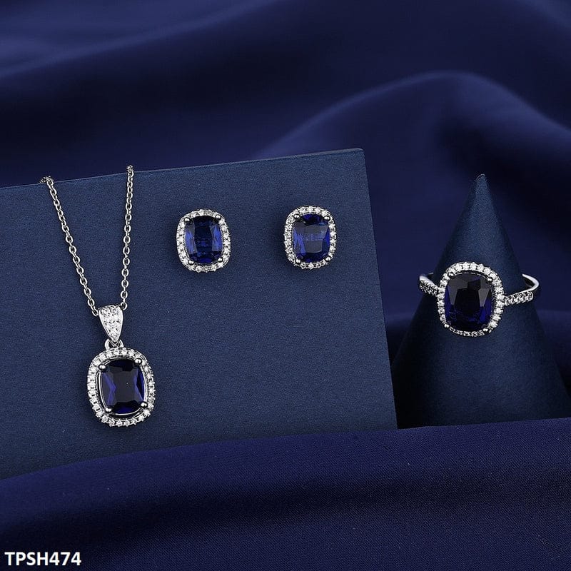 Royal Blue Stone Pendant Set