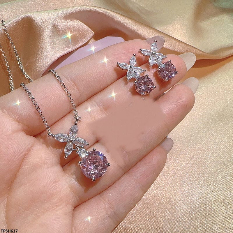 Pink Drop Zircon Pendant Set