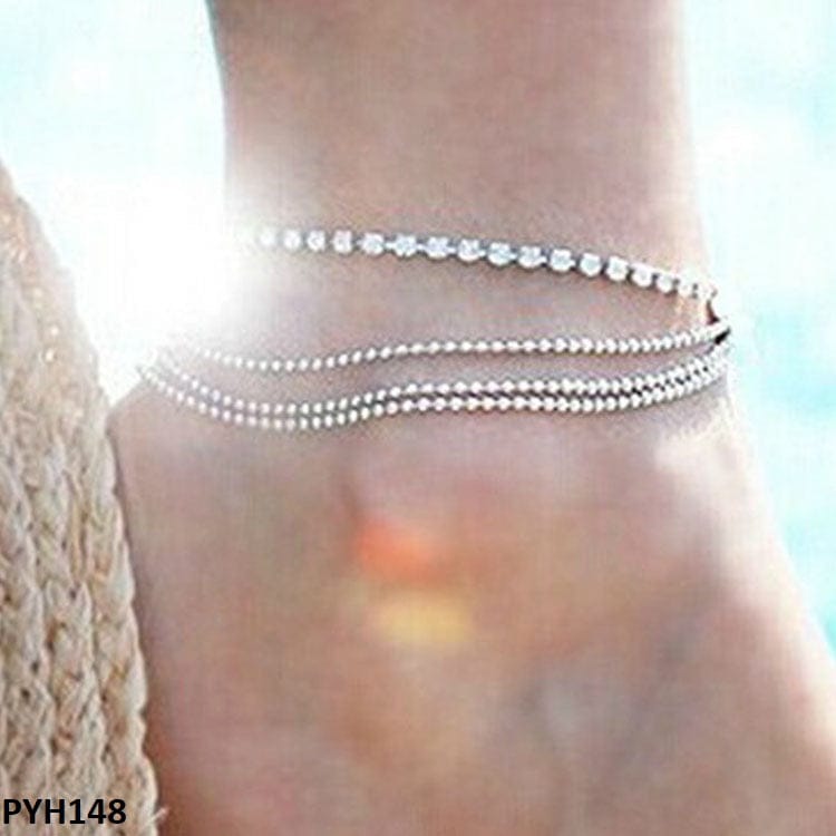 Triple Layer Rhinestone Anklet