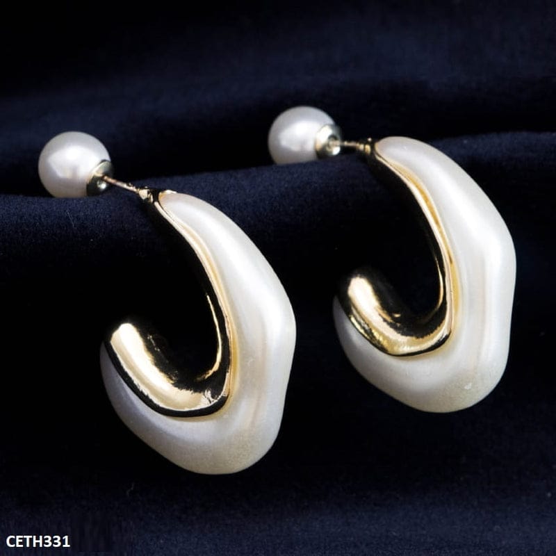 Curved Pearl Hoop Earring