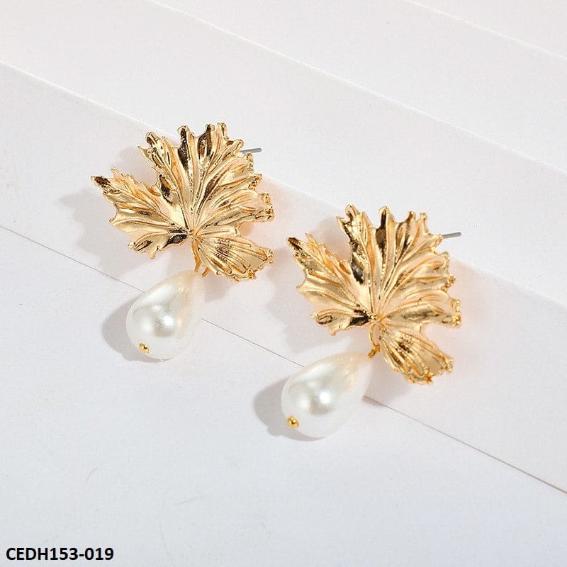 Leaf Pearl Drop Earrings