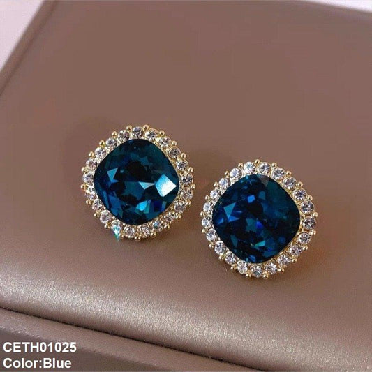Royal Blue Cushion Crystal Stud
