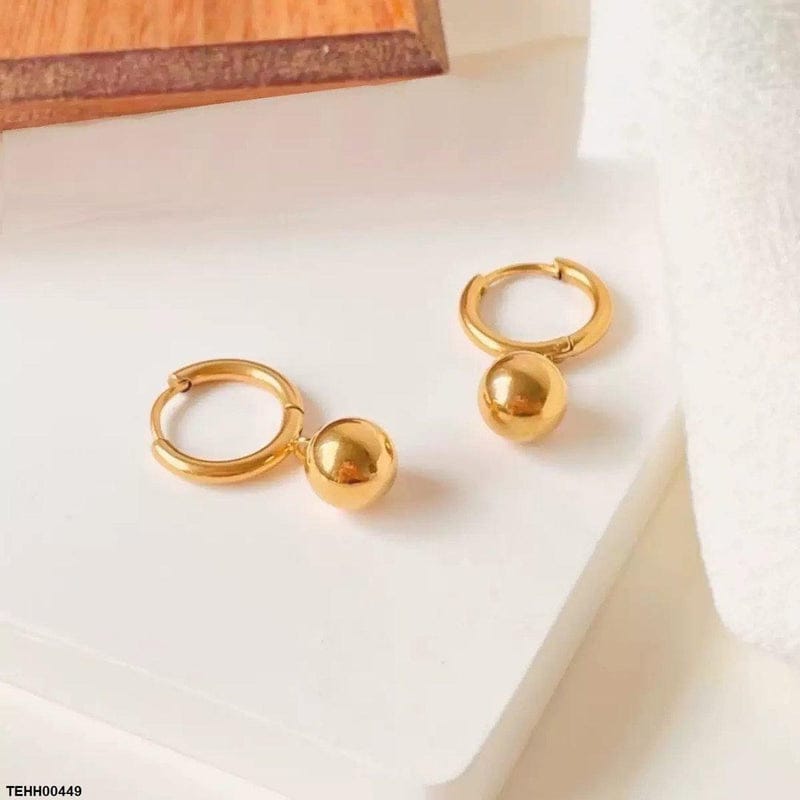 Gold Ball Drop Hoop Earrings