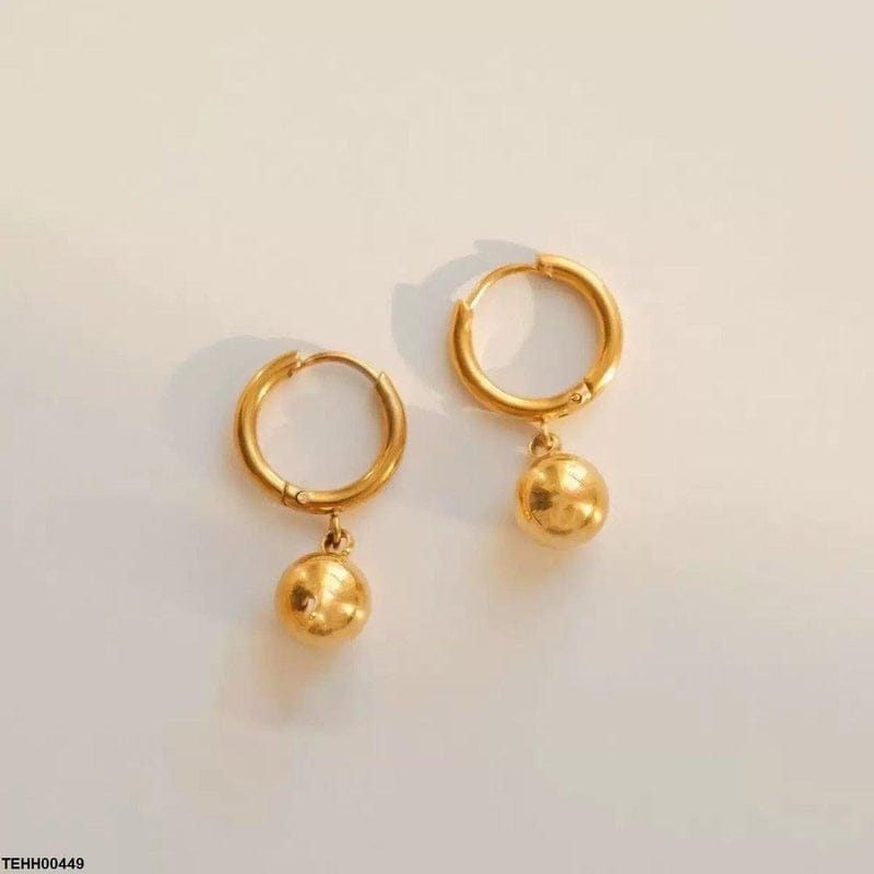 Gold Ball Drop Hoop Earrings